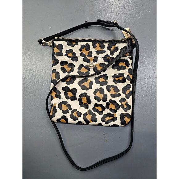 Coach Small Crossbody Bag Beige Leopard Print Leather Adjustable Strap Lined - Picture 5 of 10